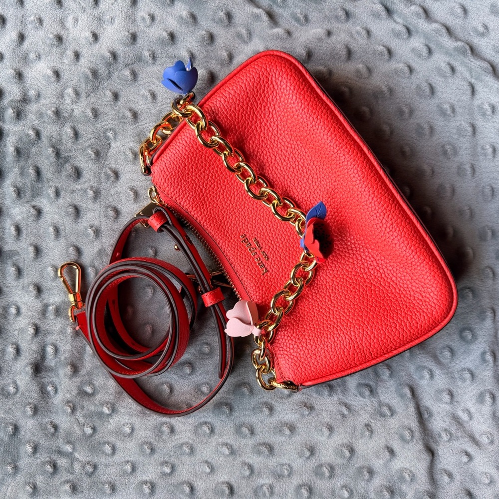 Kate Spade Red Crossbody Bag with Gold Chain